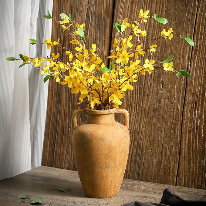 Ceramic Vase with Handle, 8.85 inch Tall Flower Vase for Centerpieces, Large Decorative Terracotta Vintage Vases, Farmhouse Rustic Vases for Home Decor, Living Room, Table, Neutral