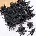 Zhuqing 22Pcs Christmas Poinsettia Artificial Flowers and Glitter Berries Stems Kit, 16Pcs Christmas Tree Flowers Ornaments and 6 Pack Christmas Tree Picks for Wedding Holiday Decorations (Black)