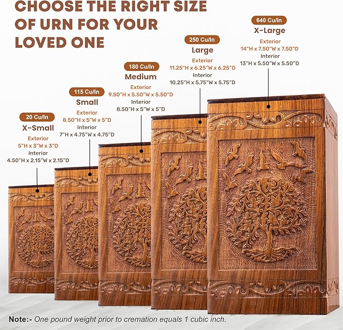 INTAJ Tree of Life Wooden Urn for Human Ashes, 20lbs Capacity, Suitable for Burial for Men, Women, Mom, Dad - Mini Rosewood Keepsake Cremation Urn for Ashes Handcrafted - Wooden Carved Box