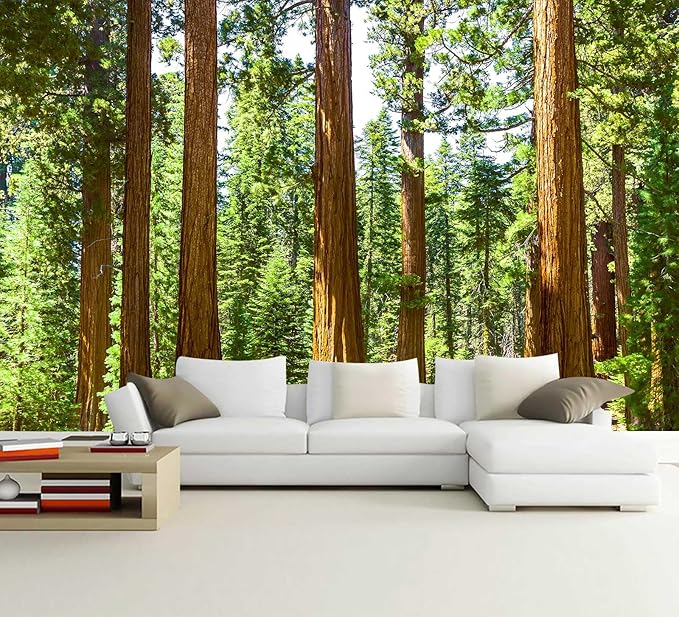 WFBHUA-Redwood Forest Wall Mural Peel and Stick Green Woods Landscape Self Adhesive Wallpaper for Living Room Bedroom 137"x100"