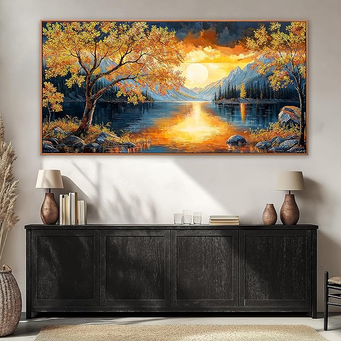 Large Wall Art For Living Room Canvas Art Wall Decor Modern Artwork Gold Tree River Sunrise Landscape Paintings Print Pictures For Bedroom Apartment Office Mural Aesthetic Artwork 29 X 58 In With Framed