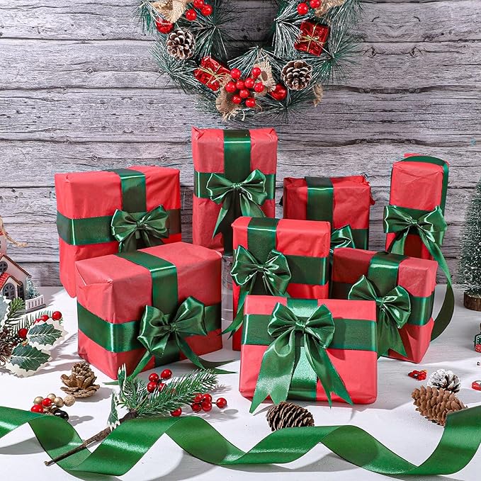 Dark Green Ribbon 60 Yards 1 1/2 Inch Emerald Green Satin Christmas Ribbon for Gift Wrapping Crafts Flower Bouquet Wedding Christmas Wreath Xmas Decorations