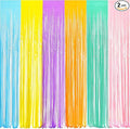 BRAVESHINE Tinsel Foil Fringe Curtains - 2Pcs 3.2x8.2ft Pastel Colourful Photo Backdrop for Christmas New Years Princess Birthdays Easter Bunny Bridal Shower Fairy Kids Candy Donuts Party Decorations
