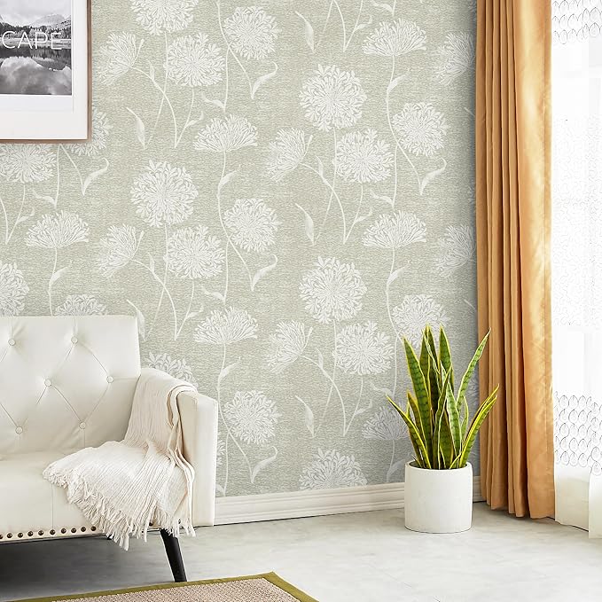 Safiyya Peel and Stick Wallpaper Faux Grasscloth Floral Contact Paper Beige Fabric Wall Paper Modern Linen Neutral Self Adhesive Removable Wallpaper for Bedroom 78.7"x17.3" Vinyl Rolls