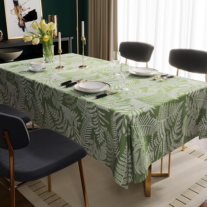 Square Table Cloth,100% Waterproof Tablecloth Oil Proof Spill Proof Vinyl Table Cloth, Wipe Clean Plastic Table Cover for Dining, Camping, Indoor and Outdoor 54" x 54",Green Leaves