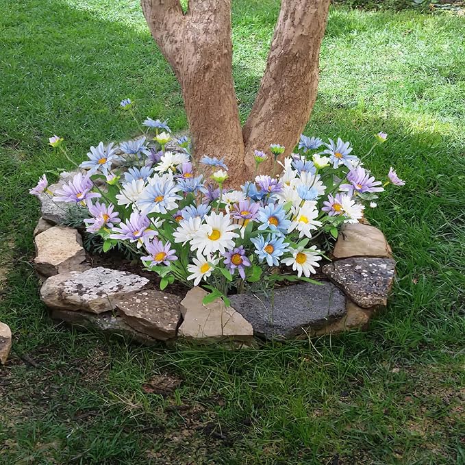 6 Pcs Artificial Daisy Flowers Outdoor Silk Flower Artificial Wildflowers for Decoration Bulk UV Resistant Faux Flowers for Vase Floral Arrangements Home Table Centerpieces Indoor Garden