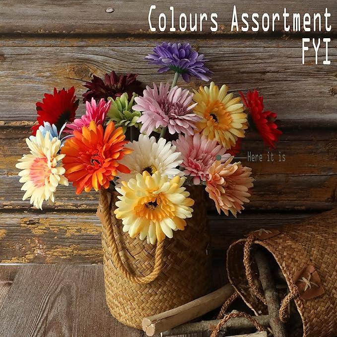 12pcs Artificial Gerbera Daisies,22 Inch Long Stem Silk Daisy Flowers,Realistic Artificial Flower Mums for Home Décor Centerpiece Wreath Supplies Wedding Bouquet,Light Pink