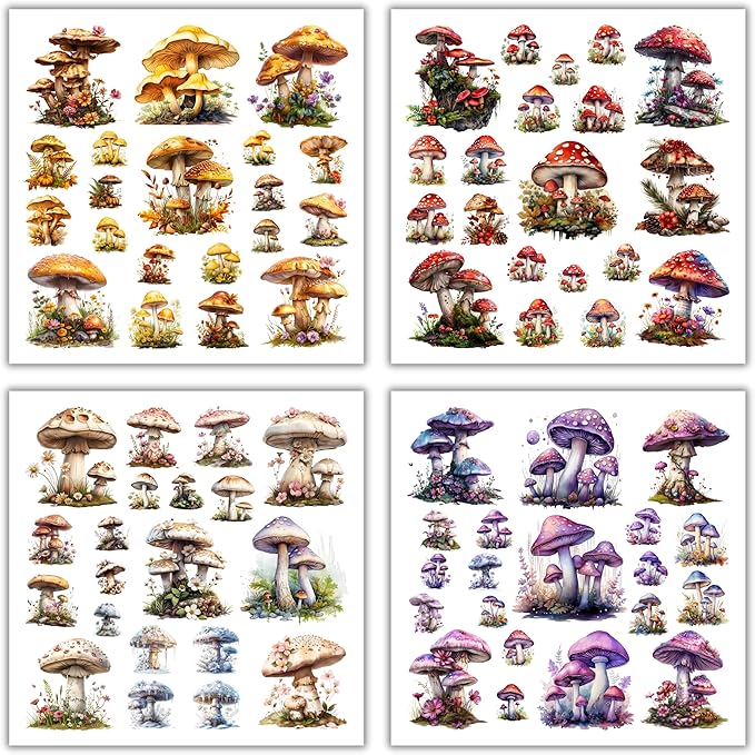 XERE 400 Pcs Mushrooms Flora and Fauna Scrapbook Stickers Set for Scrapbooking and Journaling Notebooks, Junk Journal Supplies, Sketchbook, Bookmark Making, Planner Sticker