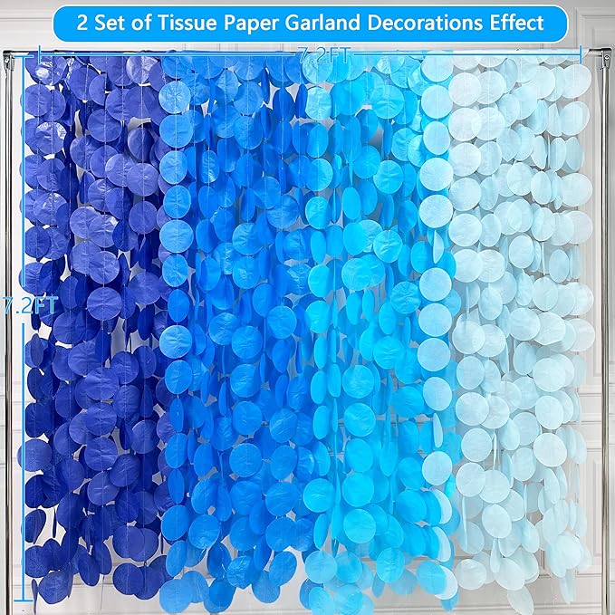 PinkBlume 205 Ft Blue Party Decorations Ombre Navy Circle Dot Backdrop Streamer Royal Tissue Paper Polka Hanging Garland for Birthday Graduation Wedding Under The Sea Nautical Ahoy Achor