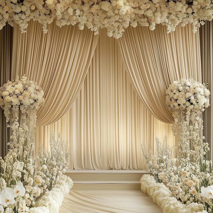 PartyVillage 10ft×15ft Beige Backdrop Curtain for Wedding Parties, 2 Panels Wrinkle Free 15 FT Long Polyester Photo Backdrop Drapes Back Drop Cloth for Birthday Photography Background