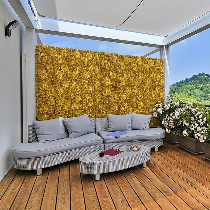 Autumn Collection Artificial Fall Flower Wall Panels - 12-Piece Set of 15x15inch Gold Silk Roses Flowers Wall Backdrops for Fall Weddings Thanksgiving Background and Seasonal Home Elegance