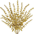 Oairse 8 Pcs Christmas Tree Picks and Sprays Gold Glitter Christmas Picks 25.6" Christmas Glitter Eucalyptus Leaves Stems for Christmas Tree Filler Branches Wreaths Centerpieces Holiday Decorations