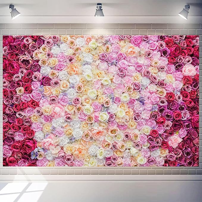 Rose Flower Wall Backdrop 7x5 ft Large Floral Photography Background for Indoor Outdoor Wedding Party Bridal Shower Baby Shower Engagement Shoot Photo Booth Decoration
