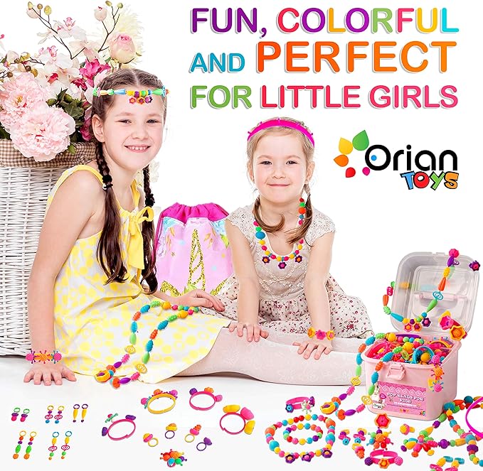 Orian Pop Beads Jewelry Kit for Girls – 550+ Colorful Snap Beads to Create Bracelets, Necklaces & Rings, Fun DIY Set with Unicorn Gift Bag, Ages 3+
