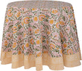 ATOSII Clover Yellow 100% Cotton Round Tablecloth, Handblock Print Floral Table Cloth for Kitchen Dining Linen I Parties, Weddings, Outdoors, Christmas, Thanksgiving I Fall Home Decor 60" Inches Round