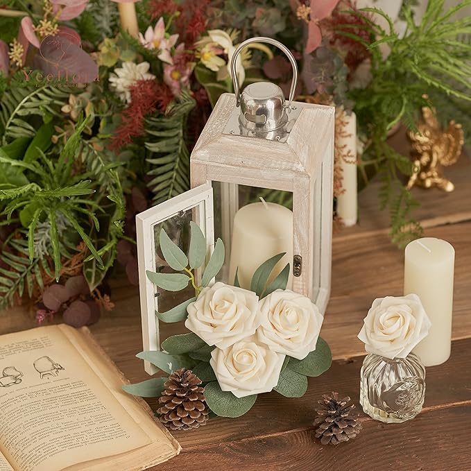 Artificial Flowers, 100pcs Artificial Rose for DIY Wedding Bouquets Centerpieces Arrangements, Champagne Foam Rose with Stem for Bridal Shower Party Home Decorations