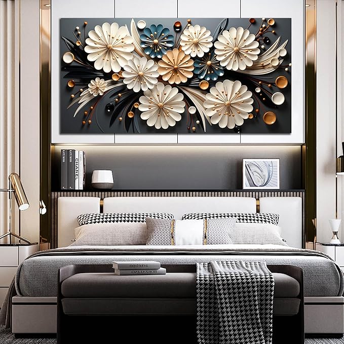 Large Wall Art for Living Room Bedroom Home Office Gold Flower Pictures Wall Art Modern Floral Artwork Framed Wall Decor Canvas Prints 29x59 In
