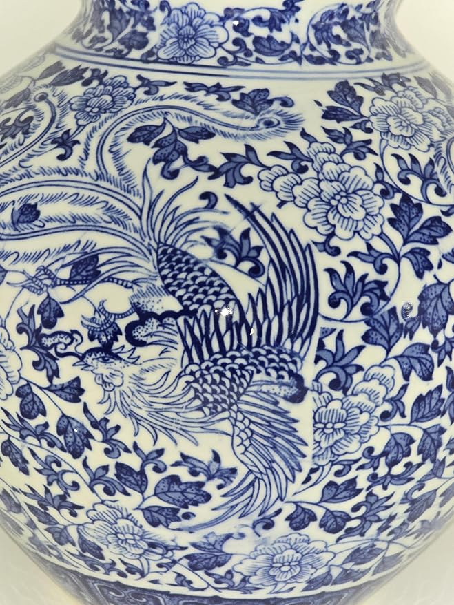 16" Classic Blue and White Porcelain Gourd-Shaped Vase, China Ming Style, Good Fortune, Fengshui, Jingdezhen