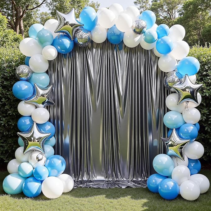 gogoparti 10x10FT Charcoal Silver Sequin Backdrop Curtain - 2 Panels of 5x10FT Wrinkle-Free Glitter Drapes for Photography, Birthdays, Weddings & Graduations