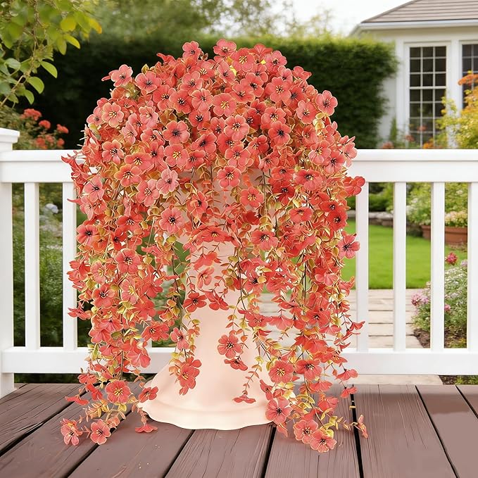 6 Bundles Artificial Fall Flowers for Outdoors Fake Plants Garden Home Fall Decor,UV Resistant Realistic Silk Faux Autumn Flower Indoor Outside Front Porch Patio Balcony Yard Farmhouse(Orange)