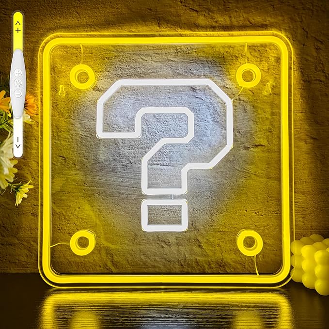 Question Block Neon Sign,Dimmable Question Square Neon Light for Game Room,Man Cave,Kids Room Wall Decor,USB Powered Led Night Lights Gamer Gifts for Boys, Kids