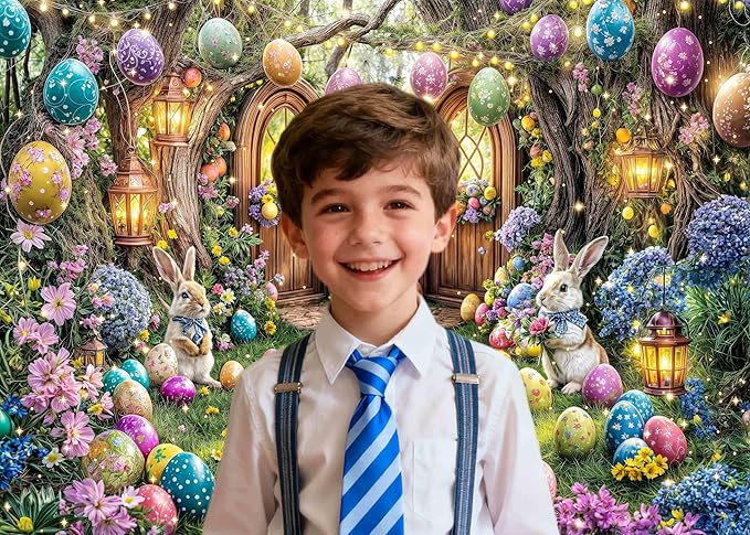 15X10ft Enchanted Forest Easter Backdrop Fairy Tale Rabbit Magic Garden Easter Egg Wonderland Floral Photography Background for Kids Girls Party Decoration Cake Table Photo Booth Props