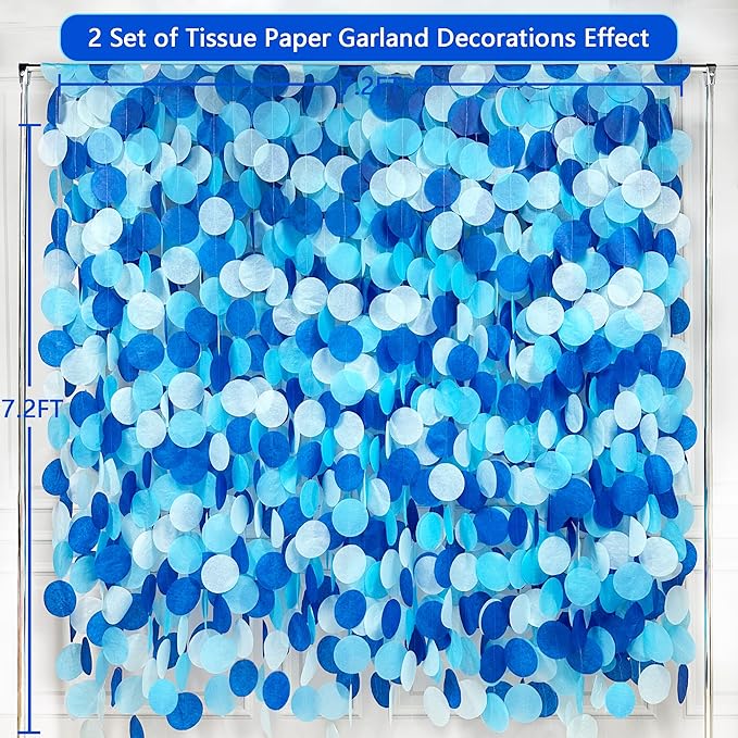 205Ft Navy Blue White Party Decorations Circle Dot Backdrop Garland Royal Blue Tissue Paper Polka Dot Hanging Curtain Streamer for Birthday Graduation Wedding Under The Sea Nautical Ahoy Achor Party