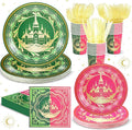 Roshtia 25 Set Witch Party Supplies Pink and Green Paper Plates Napkins Tablewares Disposable Witch Dinnerware for Girls Women Witchy Birthday Party Decorations Favors