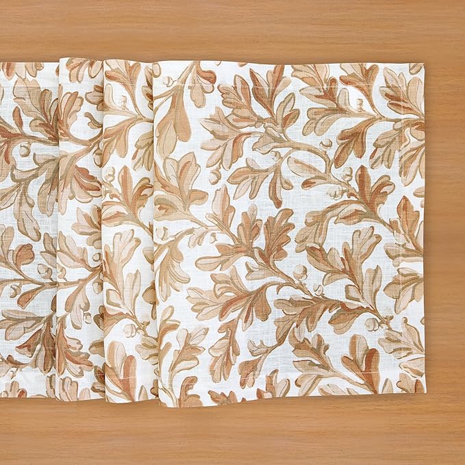 Solino Home 100% Pure Linen Fall Table Runner 120 Inches Long - Floral Print Table Runner 14 x 120 Inch for Autumn - Handcrafted and Machine Washable - Fallen Leaves Print