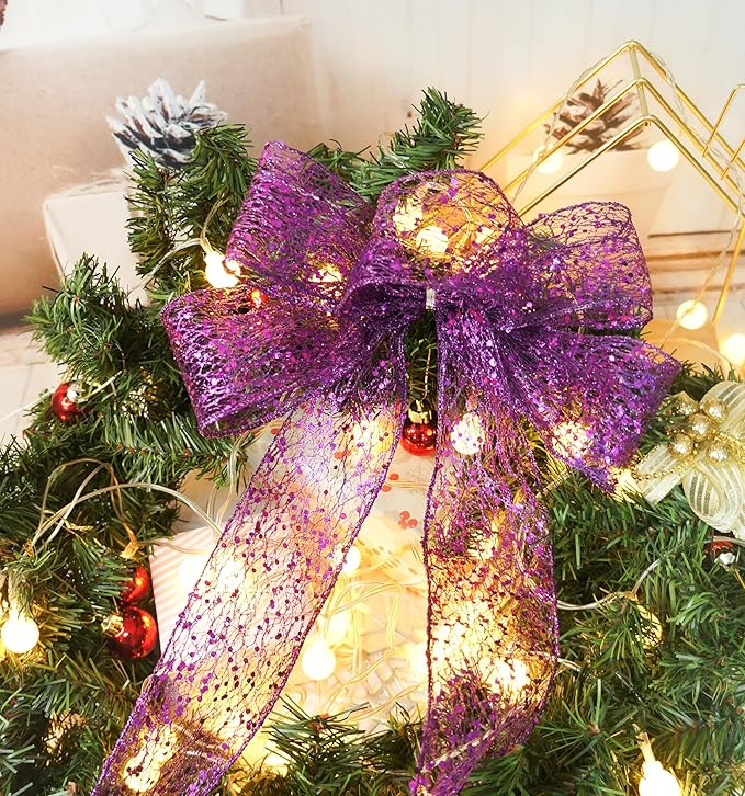 CT CRAFT LLC Sparkling Glitter Mesh Wired Ribbon 2.5" x 20 Yards Purple for Christmas Home Decor Bow Gift Wrapping DIY Crafts Wreath