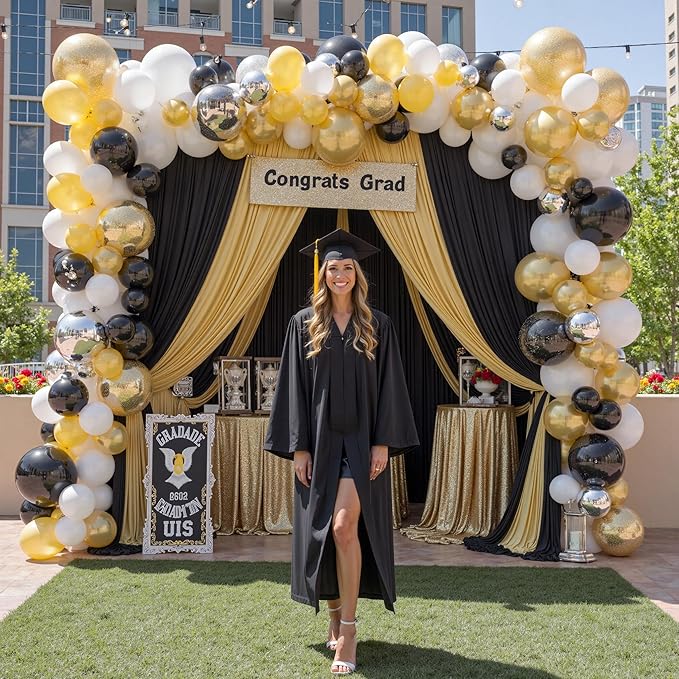 PartyVillage 10ft×15ft Black Backdrop Curtain for Wedding Parties, 2 Panels Wrinkle Free 15 FT Long Polyester Photo Backdrop Drapes Back Drop Cloth for Birthday Photography Background