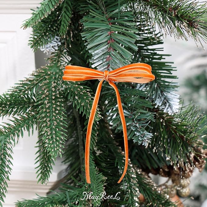 MAYREEL 1/8 Inch Terracotta Velvet Ribbon Thin Burnt Orange Vintage Ribbon for Wedding Invitations Crafts Gift Wrapping Party Favor Boxes 50 Yards