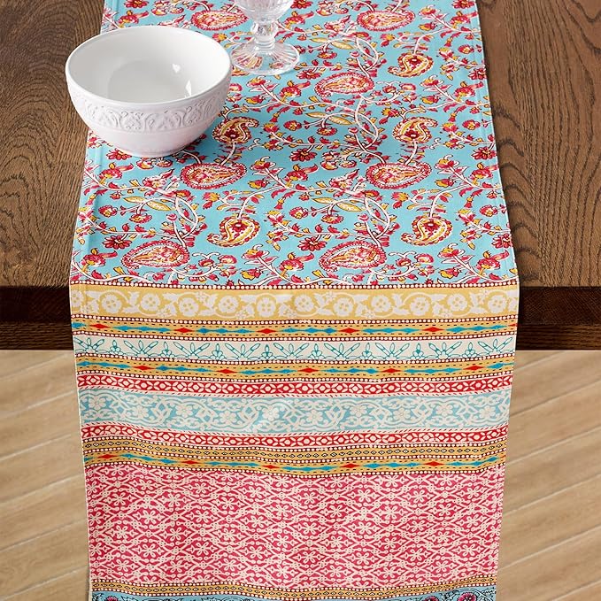 Maison d' Hermine Tablerunners 100% Combed Cotton Premium Table Runner Decorative Table Cover for Home, Kitchen, Dining, Parties & Camping, Lauris , Double Layer - (14.5"x72")