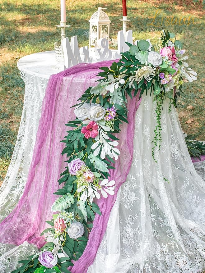 9FT Wedding Arch Flower Garland, Handmade Wedding Table Decorations,Head Table Floral Decor for Noble and Charming Wedding Ceremony