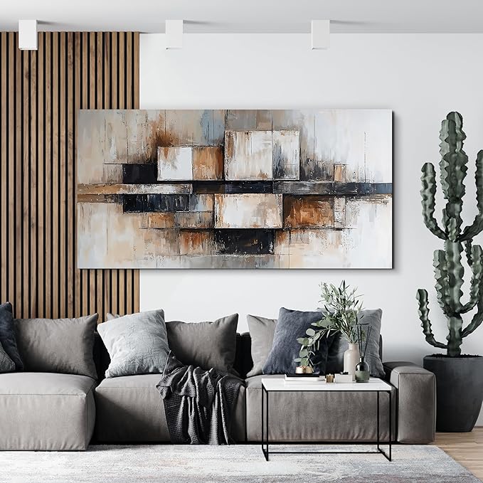 Modern Abstract Geometric Oversized Wall Art Decor For Living Room Modern Abstract Beige And Black Wall Art Geometric Decorations Prints Wall Art For Bedroom And Office Wall Decor 29 X 58 Inch
