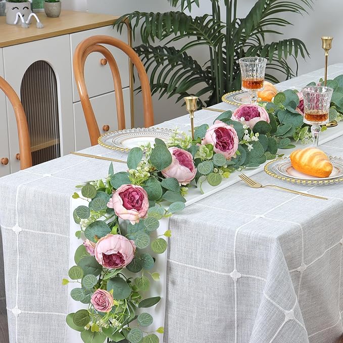 SOMYTING 2 Pack 13FT Flower Garland, Artificial Rose Vine Fake Flower Garland Silk Rose Peony Hanging Vine Faux Floral Garlands for Wedding Party Arch Table Wall Backdrop Decoration (Vintage Pink)