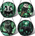 Stained Glass Window Hanging 4 Pcs Set Green Forest Night Sky Wildlife 9.8" - Suncatcher Door Garden Sun Catcher Decor Birthday for Mom Woman Nana Men Friend