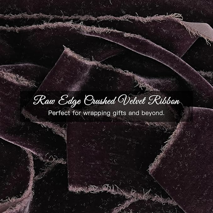 MAYREEL 2 Inch Plum Velvet Ribbon Hand Torn Dark Purple Silk Frayed Edge for Bridal Bouquets Invitations Wedding Vow Books Gift Baskets Hair Bows 3 Yards