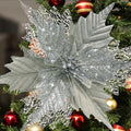 10'' Large Christmas Glitter Poinsettia Flowers Decorations, stadeco 10 Pcs Christmas Tree Picks Ornaments Artificial Flowers with Long Stems for Xmas Tree Wreath Garland Wedding Party DIY Decor