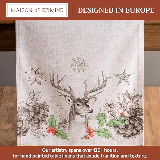 Maison d' Hermine Table Runner 100% Cotton Double Layer Table Runners 108 inches Long for Thanksgiving Christmas Decorations Home Kitchen Dining Party Wedding (Christmas Dew, 14.5" x 108")