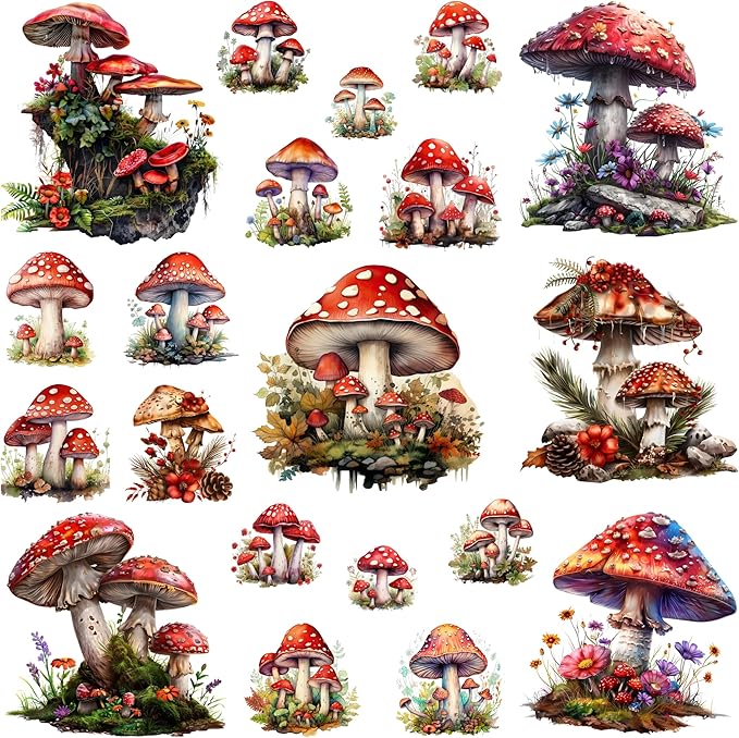 XERE 400 Pcs Mushrooms Flora and Fauna Scrapbook Stickers Set for Scrapbooking and Journaling Notebooks, Junk Journal Supplies, Sketchbook, Bookmark Making, Planner Sticker