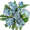 FiveSeasonStuff Vintage Dusty Blue Peonies – Realistic Artificial Silk Flowers with Dry-Look Petals, 6 Stems for Rustic Home & Wedding Bridesmaids Bouquet Bridal Showers