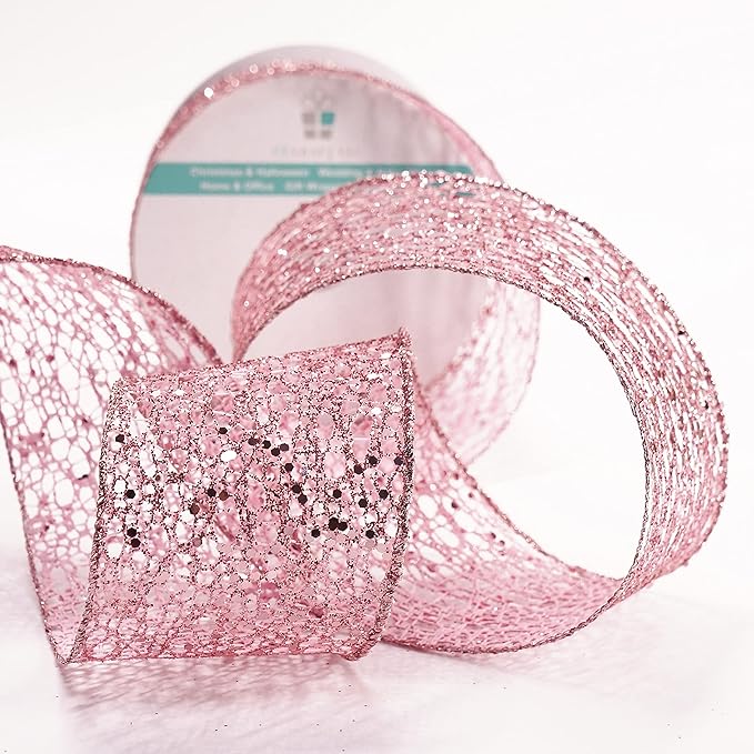 CT CRAFT LLC Sparkling Glitter Mesh Wired Ribbon 2.5" x 10 Yards Rose Gold for Christmas Home Decor Bow Gift Wrapping DIY Crafts Wreath