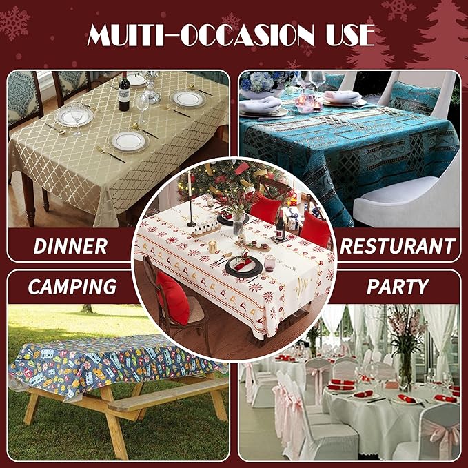 Christmas Rectangle Table Cloth,100% Waterproof Tablecloth,Christmas Decorations for Home, Vinyl Tablecloth Plastic Table Cover for Party，Picnic,Dining,Outdoor 52" x 70",Merry Ribbon