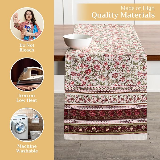Maison d' Hermine Table Runner 100% Cotton Double Layer Table Runners 108 inches Long for Thanksgiving Christmas Decorations Home Kitchen Dining Party Wedding (Reveillon Au Jardin, 14.5" x 108")