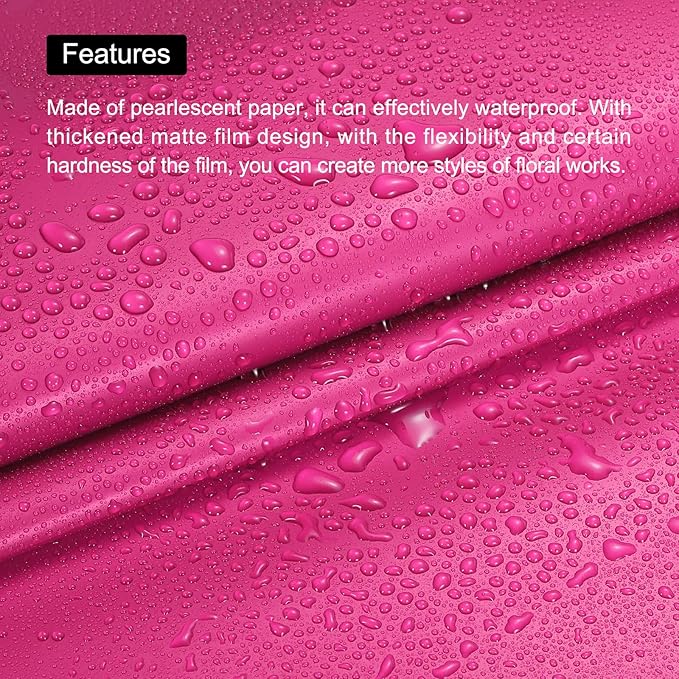 MECCANIXITY Pearlescent Film Flower Wrapping Paper 22.8x22.8 Inch Waterproof for DIY Crafts, Gift/Gift Box Packaging Deep Pink Pack of 20