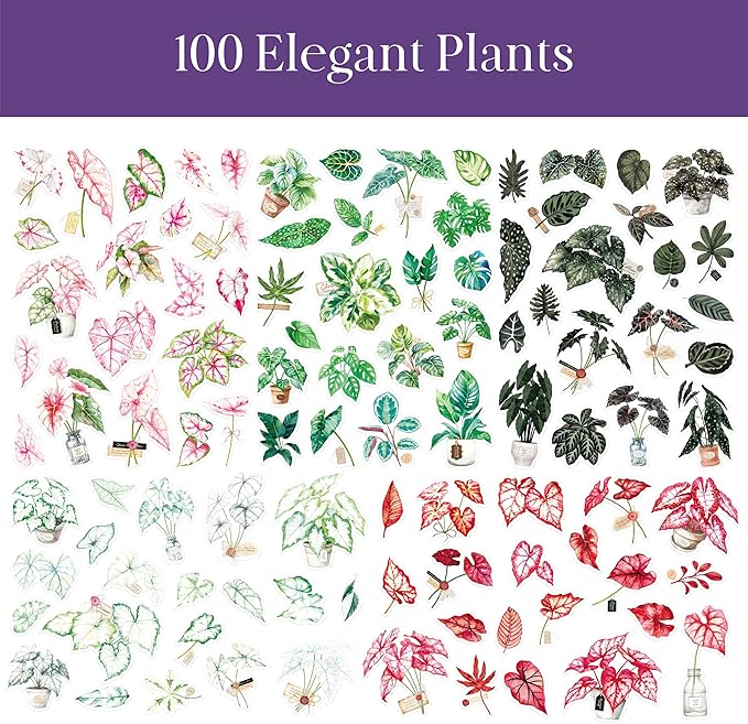 300 PCS PVC Taro Leaf Stickers, Self-Adhesive PVC Greenery Stickers Nature Plant Decals for Scrapbook, Laptop, Journal, DIY Project, Spring Themed Party Decors
