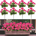 Plastic Flowers for Outdoors Home Decor Fake Plants Artificial Flowers Artificial Geraniums Outdoor Fake Flowers Silk Bouquet Fall Decoration Interior Porch Garden Decor 14.4"(Rose Red) 8PCS