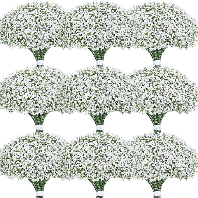Yastouay 60Pcs Babys Breath Artificial Flowers, Fake White Babys Breath Flowers Artificial Bulk, Real Touch Faux Babies Breath Gypsophila Bouquet for Wedding Floral Arrangement Party Decor