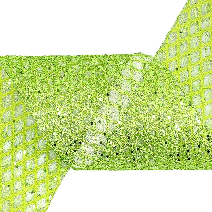 VATIN 6" Apple Green Christmas Ribbon, Green Glitter Mesh Diamond Web Sequin Dots Wired Christmas Ribbon for Gift Wrapping Bow Making Wreath Supply-10 Yards